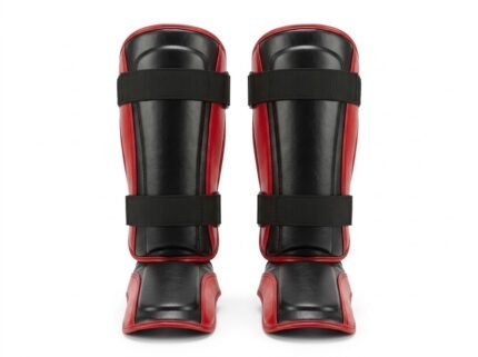 Mahzaib Pro Shin Instep Guards, Black & Red PU Leather