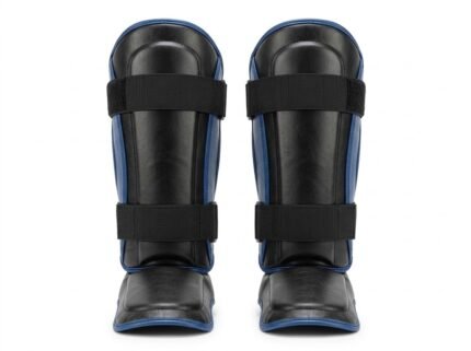 Mahzaib Pro Shin Instep Guards, Black & Blue PU Leather